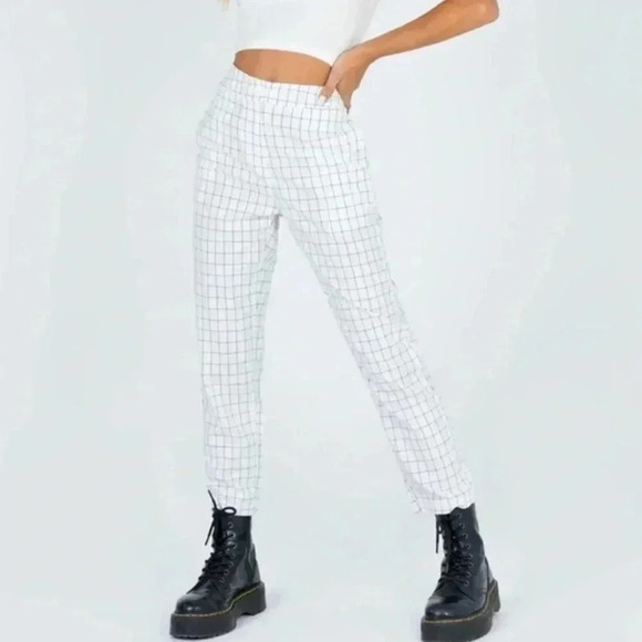 Princess Polly‎ White and Black Artesian Plaid Grid Pants Sz 4 - Picture 1 of 8